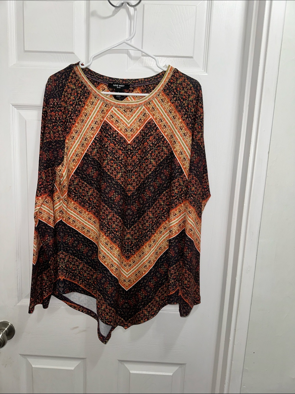 Nine West Black, Orange and Cream Printed Tunic